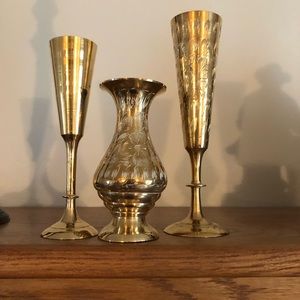 Vintage solid brass vases 6”, 5.25”, 4.25”